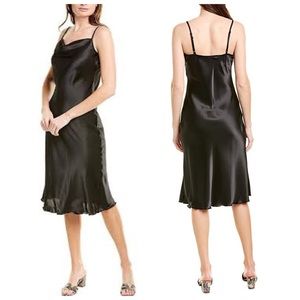 BEBE SATIN COWL NECK SLIP MIDI DRESS in Black Size Medium NEW